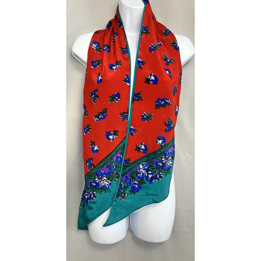 Vintage 100%‎ Polyester Floral Scarf Polisil Crepe Korea 64"x8" Y2K